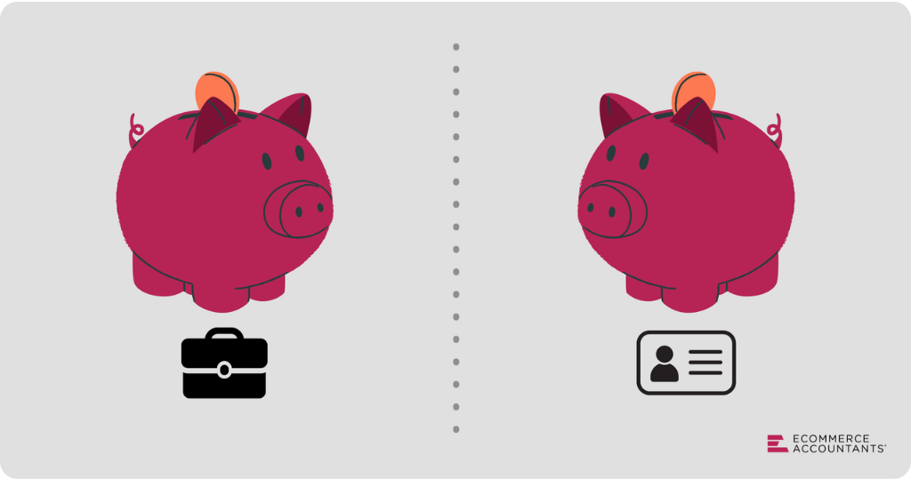 Two money banks shaped like pigs. the left pig has a briefcase underneath it and the right pig has an id card under it