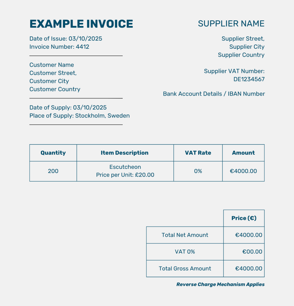 An example of an invoice showing the reverse charge mechanism